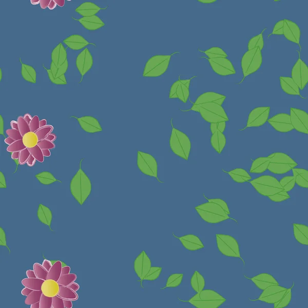 Абстрактные Цветы Зелеными Листьями Бесшовный Фон Векторная Иллюстрация — стоковый вектор