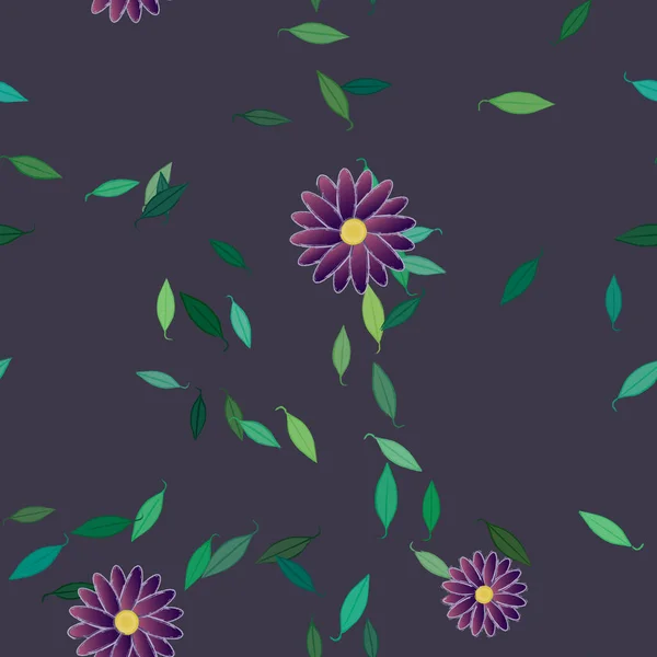 Fleurs Avec Feuilles Fond Sans Couture Illustration Vectorielle — Image vectorielle