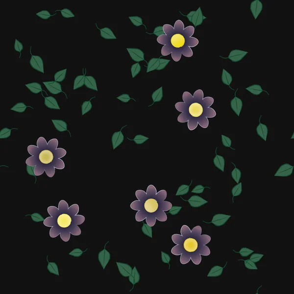 Flores Con Hojas Verdes Fondo Sin Costuras Ilustración Vectorial — Archivo Imágenes Vectoriales