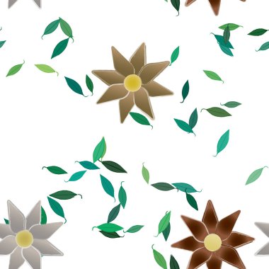 Basit renkli çiçekleri ve yeşil yaprakları olan güzel kompozisyon, vektör illüstrasyonu  