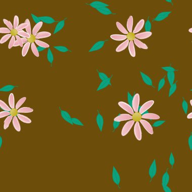 Basit renkli çiçekleri ve yeşil yaprakları olan güzel kompozisyon, vektör illüstrasyonu  