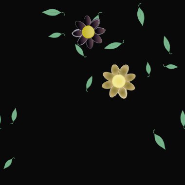 Basit renkli çiçekleri ve yeşil yaprakları olan güzel kompozisyon, vektör illüstrasyonu  