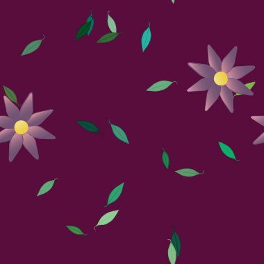 Basit renkli çiçekleri ve yeşil yaprakları olan güzel kompozisyon, vektör illüstrasyonu  