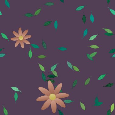 Basit renkli çiçekleri ve yeşil yaprakları olan güzel kompozisyon, vektör illüstrasyonu  