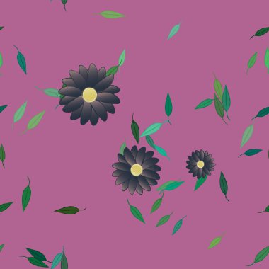 Basit renkli çiçekleri ve yeşil yaprakları olan güzel kompozisyon, vektör illüstrasyonu  