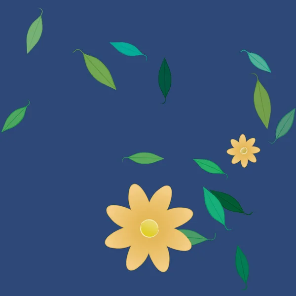 Composição Bonita Com Flores Coloridas Simples Folhas Verdes Ilustração Vetorial — Vetor de Stock