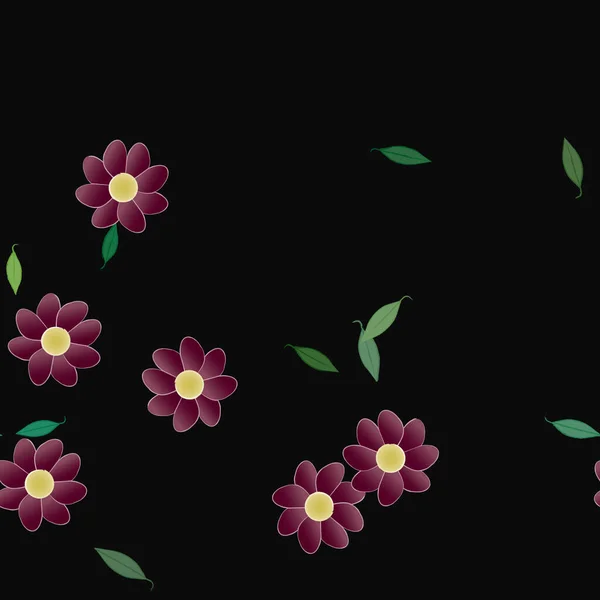 Flores Abstractas Con Hojas Verdes Composición Libre Ilustración Vectorial — Vector de stock