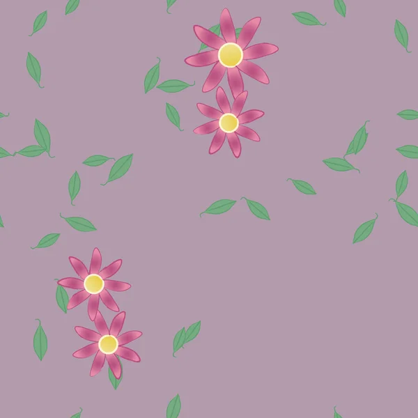 Mooie Compositie Met Eenvoudige Gekleurde Bloemen Groene Bladeren Vector Illustratie — Stockvector