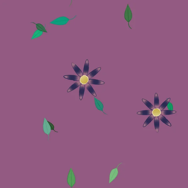 Composição Bonita Com Flores Coloridas Simples Folhas Verdes Ilustração Vetorial — Vetor de Stock