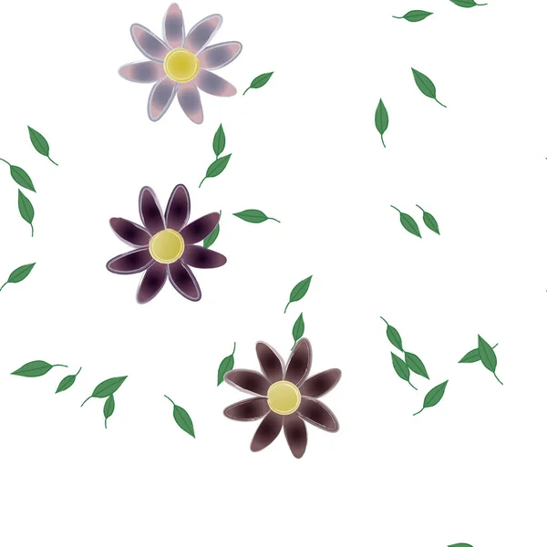 Hermosa Composición Con Flores Colores Simples Hojas Verdes Ilustración Vectorial — Archivo Imágenes Vectoriales