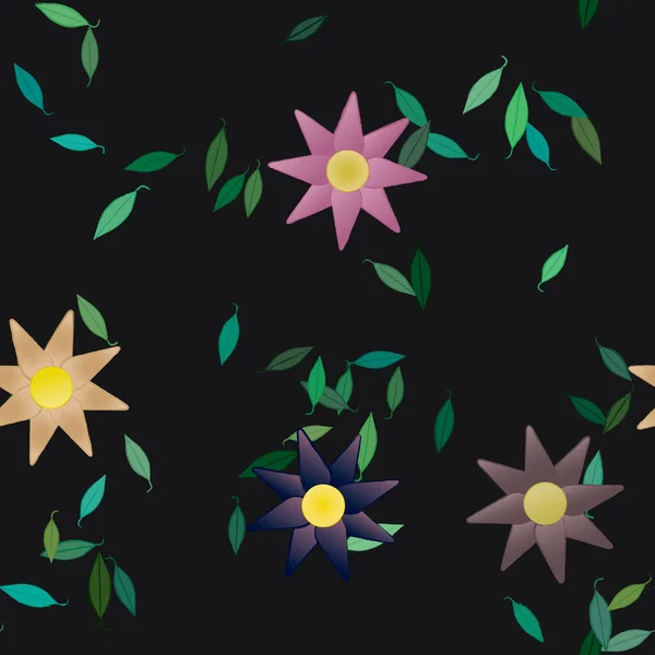 Vector Ilustración Flores Verano Pétalos Con Hojas Fondo Botánico — Archivo Imágenes Vectoriales