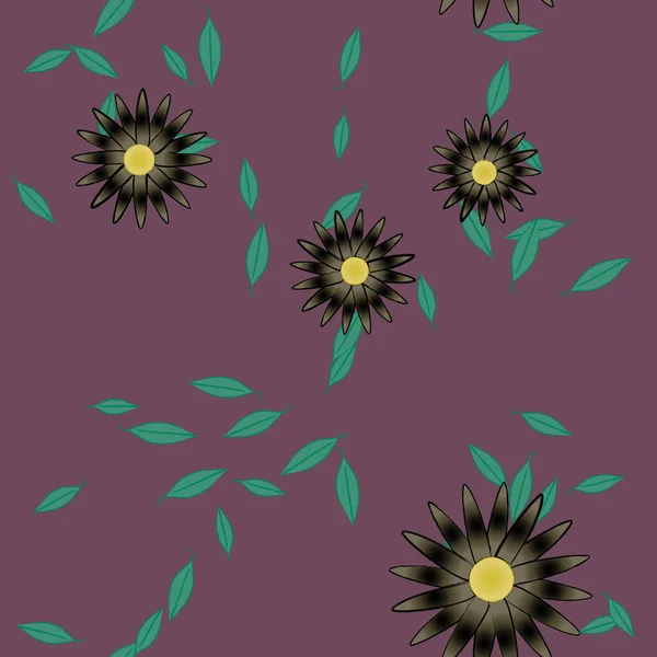 Hermosa Composición Con Flores Colores Simples Hojas Verdes Ilustración Vectorial — Archivo Imágenes Vectoriales