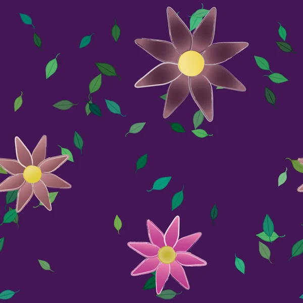 Illustration Vectorielle Pétales Fleurs Été Avec Feuilles Fond Botanique — Image vectorielle