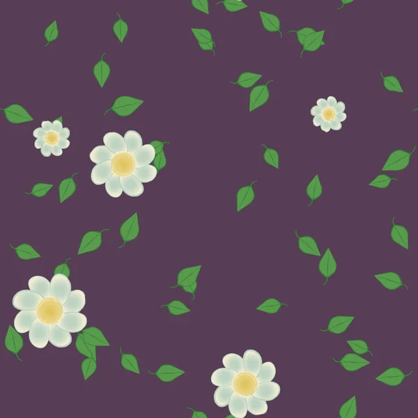 Composição Bonita Com Flores Coloridas Simples Folhas Verdes Ilustração Vetorial —  Vetores de Stock