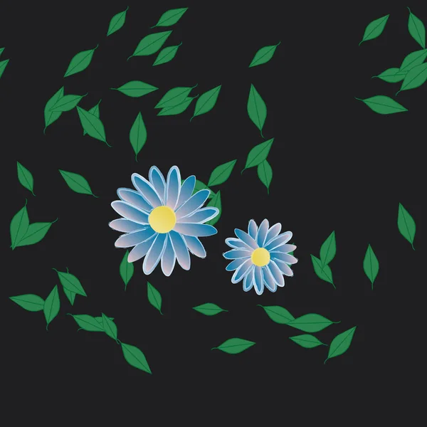 Composição Bonita Com Flores Coloridas Simples Folhas Verdes Ilustração Vetorial —  Vetores de Stock