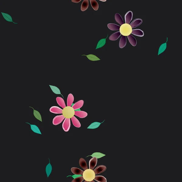 Belle Composition Avec Des Fleurs Colorées Simples Des Feuilles Vertes — Image vectorielle