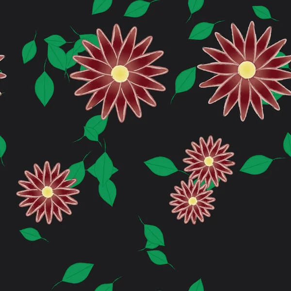 Vector Ilustración Flores Verano Pétalos Con Hojas Fondo Botánico — Vector de stock