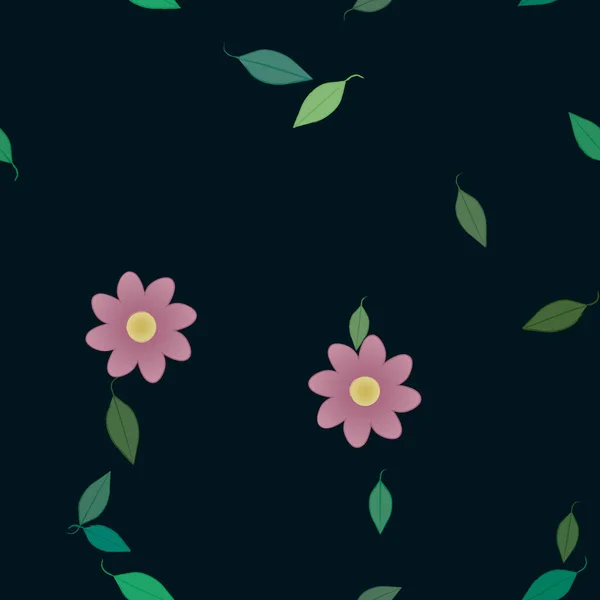 Composição Bonita Com Flores Coloridas Simples Folhas Verdes Ilustração Vetorial — Vetor de Stock