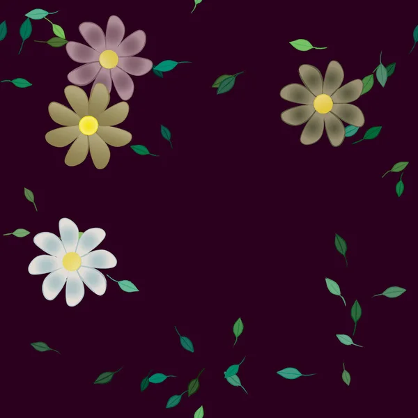 Illustration Vectorielle Pétales Fleurs Été Avec Feuilles Fond Botanique — Image vectorielle