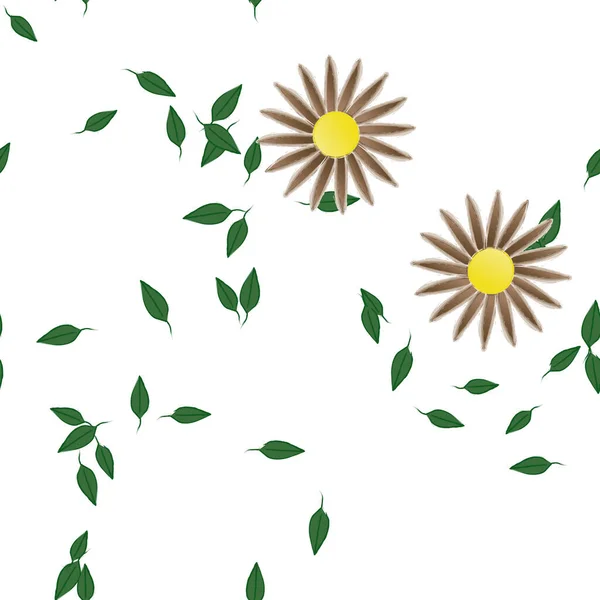 Illustration Vectorielle Pétales Fleurs Été Avec Feuilles Fond Botanique — Image vectorielle