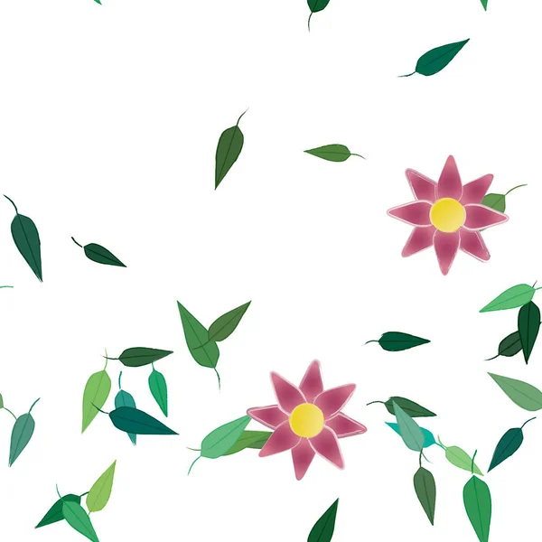 Composição Bonita Com Flores Coloridas Simples Folhas Verdes Ilustração Vetorial — Vetor de Stock