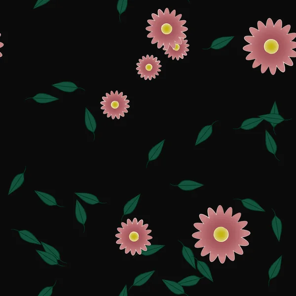 Vector Ilustración Flores Verano Pétalos Con Hojas Fondo Botánico — Vector de stock