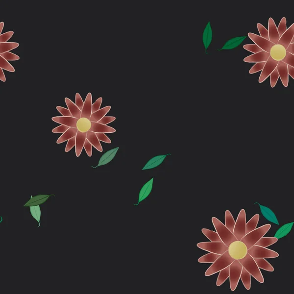 Mooie Compositie Met Eenvoudige Gekleurde Bloemen Groene Bladeren Vector Illustratie — Stockvector