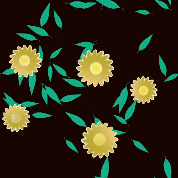 Vector Illustratie Van Zomerbloemen Bloemblaadjes Met Bladeren Botanische Achtergrond — Stockvector