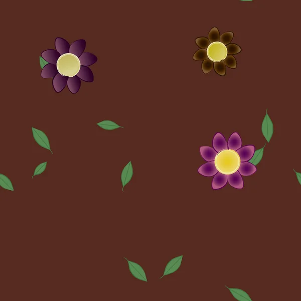 Composición Libre Con Flores Colores Simples Hojas Verdes Para Papel — Archivo Imágenes Vectoriales