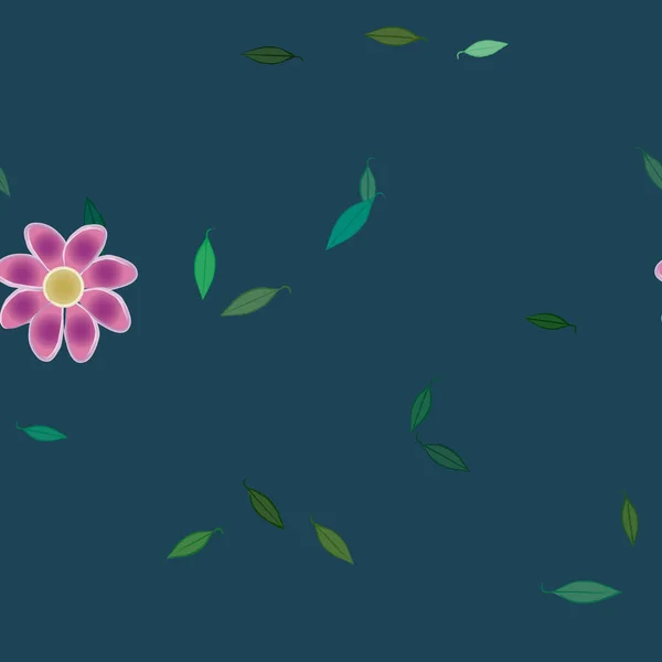 Composição Bonita Com Flores Coloridas Simples Folhas Verdes Ilustração Vetorial —  Vetores de Stock