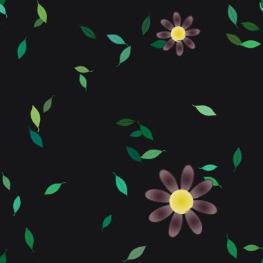 Basit renkli çiçekleri ve yeşil yaprakları olan güzel kompozisyon, vektör illüstrasyonu  