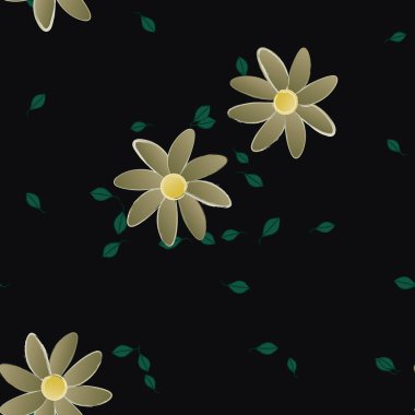 Basit renkli çiçekleri ve yeşil yaprakları olan güzel kompozisyon, vektör illüstrasyonu  