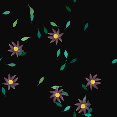 Basit renkli çiçekleri ve yeşil yaprakları olan güzel kompozisyon, vektör illüstrasyonu  