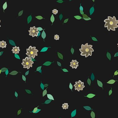 Basit renkli çiçekleri ve yeşil yaprakları olan güzel kompozisyon, vektör illüstrasyonu  