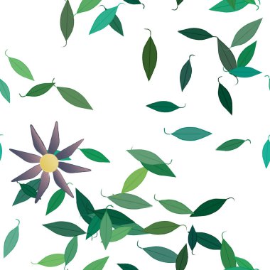 Basit renkli çiçekleri ve yeşil yaprakları olan güzel kompozisyon, vektör illüstrasyonu  