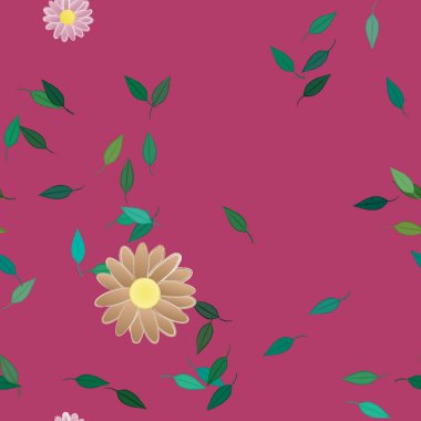 Serbest kompozisyonda yeşil yapraklı soyut çiçekler, vektör illüstrasyonu