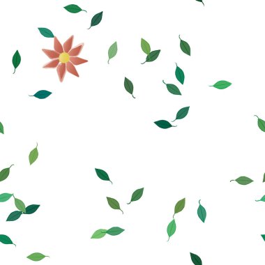 Basit renkli çiçekleri ve yeşil yaprakları olan güzel kompozisyon, vektör illüstrasyonu  