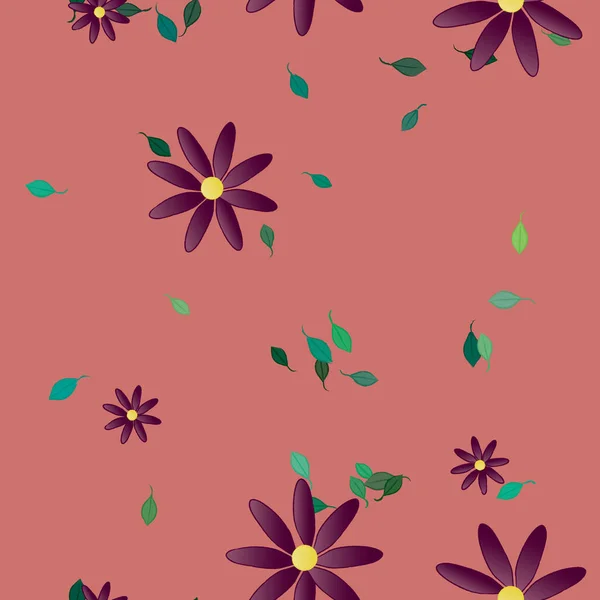 Vector Illustratie Van Zomerbloemen Bloemblaadjes Met Bladeren Botanische Achtergrond — Stockvector