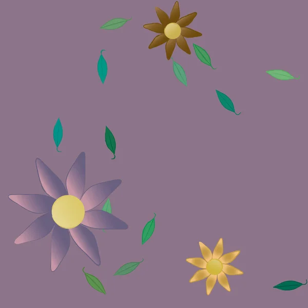 Vector Ilustración Flores Verano Pétalos Con Hojas Fondo Botánico — Vector de stock