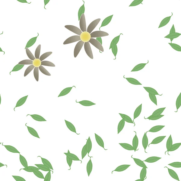 Illustration Vectorielle Pétales Fleurs Été Avec Feuilles Fond Botanique — Image vectorielle