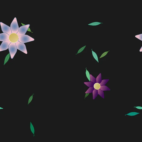 Flores Abstractas Con Hojas Verdes Composición Libre Ilustración Vectorial — Vector de stock