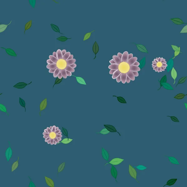 Belle Composition Avec Des Fleurs Colorées Simples Des Feuilles Vertes — Image vectorielle