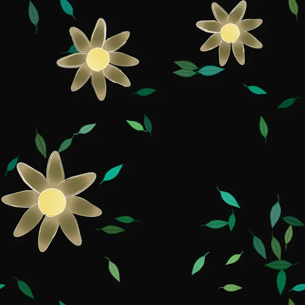 Hermosa Composición Con Flores Colores Simples Hojas Verdes Ilustración Vectorial — Archivo Imágenes Vectoriales