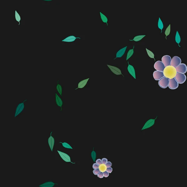 Illustration Vectorielle Pétales Fleurs Été Avec Feuilles Fond Botanique — Image vectorielle