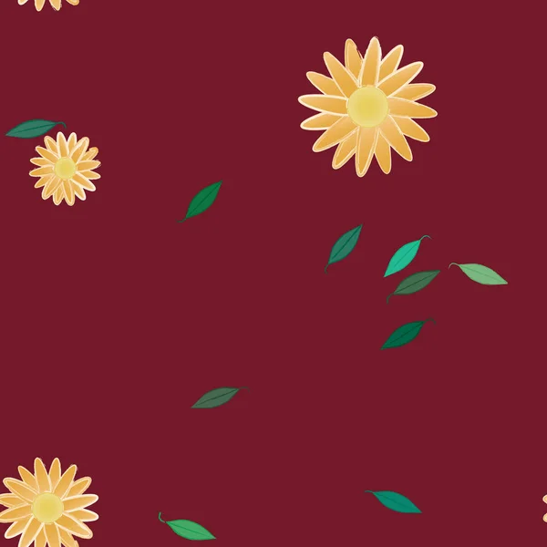 Illustration Vectorielle Pétales Fleurs Été Avec Feuilles Fond Botanique — Image vectorielle