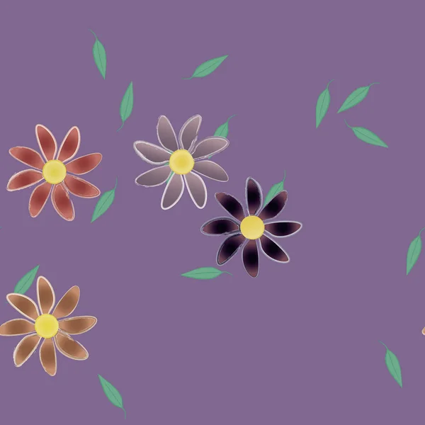Wektor Ilustracja Letnich Kwiatów Płatki Liśćmi Tło Botaniczne — Wektor stockowy
