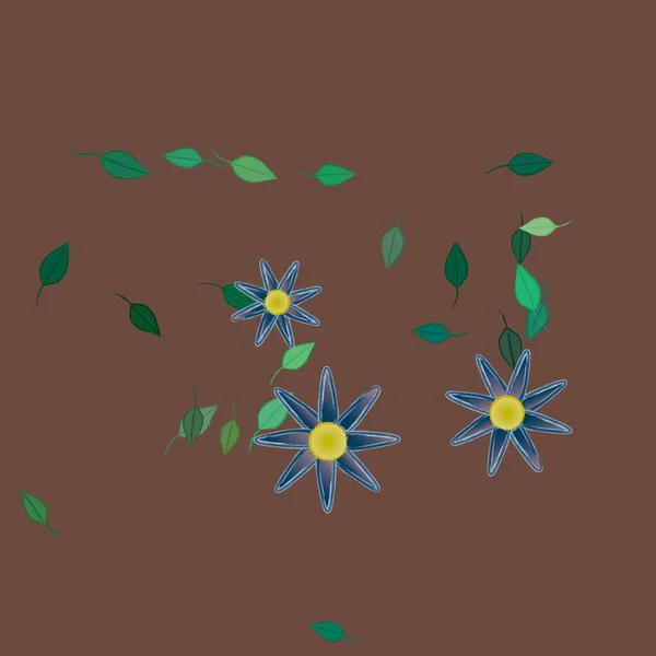 Illustration Vectorielle Pétales Fleurs Été Avec Feuilles Fond Botanique — Image vectorielle