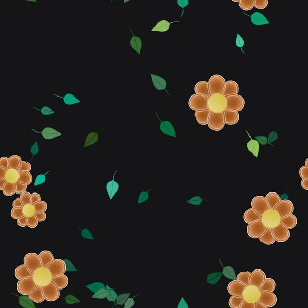 Hermosa Composición Con Flores Colores Simples Hojas Verdes Ilustración Vectorial — Vector de stock