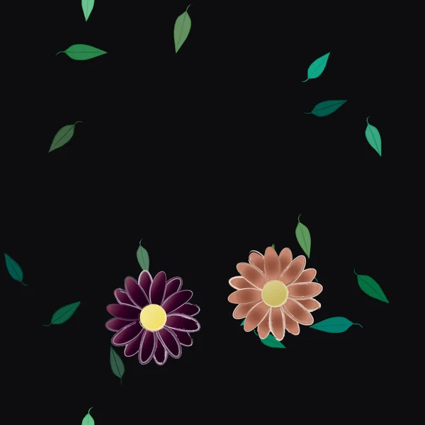 Composição Bonita Com Flores Coloridas Simples Folhas Verdes Ilustração Vetorial — Vetor de Stock