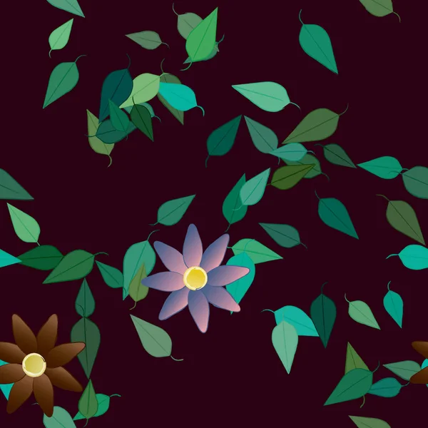 Belle Composition Avec Des Fleurs Colorées Simples Des Feuilles Vertes — Image vectorielle